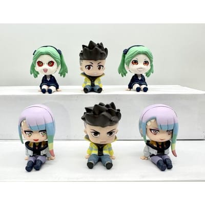 6 stuks/set Schattige Cyberpunk Lucy Rebecca David Martinez Zittende Versie Actiefiguur Speelgoed 5,5 cm no box black