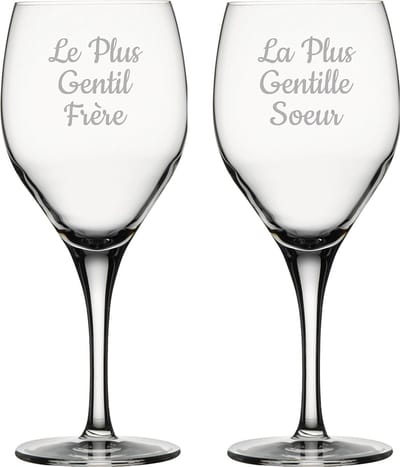 Witte wijnglas gegraveerd - 34cl - Le Plus Gentil Frère & La Plus Gentille Soeur
