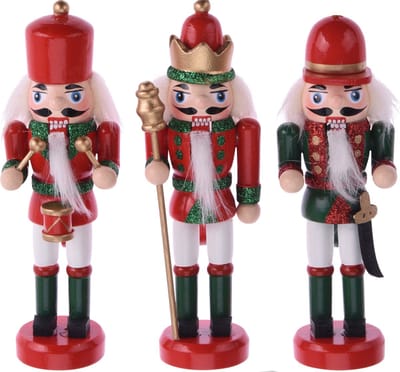 Notenkrakers kersthangers - 3x - rood/groen - 12 cm - poppetjes/soldaten - kerstversiering