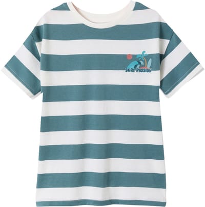 Vertbaudet T-shirt jongen met brede strepen en borstmotief