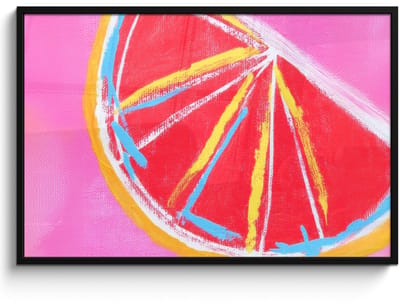 Poster in lijst - Fotolijst 120x80 cm - Posters - Grapefruit - Geschilderd - Roze - Strepen - Posterlijst zwart - Decoratie - Wanddecoratie woonkamer - Muurdecoratie slaapkamer