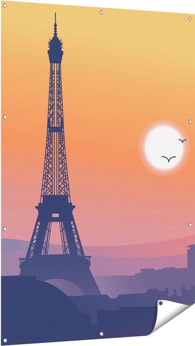 Gards Tuinposter Illustratie van de Eiffeltoren in Parijs - 100x150 cm - Tuindoek - Tuindecoratie - Wanddecoratie buiten - Tuinschilderij