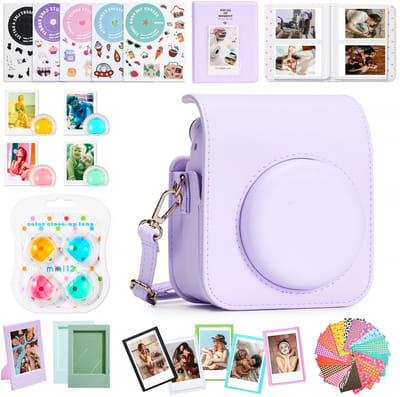 YONO Accessoires Set XL geschikt voor Fujifilm Instax Mini 12 - Case - Hoesje - Fotoalbum - Bundel - Lila