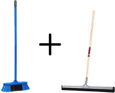 Synx Tools Binnenbezem Blauw + Vloertrekker 35cm met Steel 120cm - Kamerveger – Vloerreiniger – Moppen - Zachte bezem met steel 130cm