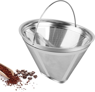 Herbruikbaar koffiefilter maat 4 van roestvrij staal met handvat - Wasbaar permanent filter voor handmatige koffiezetting, ideaal voor koffieliefhebbers