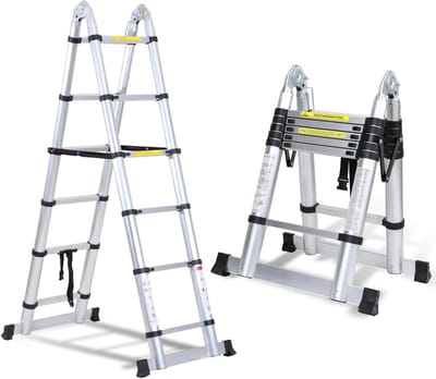 Telescoopladder - Uittrekbare ladder Vouwladder - Klussen en Onderhoud - Lichtgewicht Aluminium Stabiel - 38 Meter Hoog - Zilver