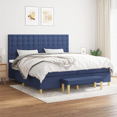 vidaXL - Boxspring - met - matras - stof - blauw - 200x200 - cm