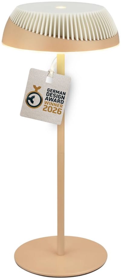 BRILONER Alusta - Tafellamp oplaadbaar - dimbaar met touchfunctie - German Design Award Winner 2026 - IP44 spatwaterdicht - warmwit licht - Ø14 x 32 cm - beige oudwit