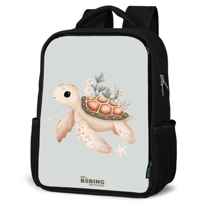 NoBoringSuitcases.com® - Rugzak zwart - Schooltas jongen & meisje - Bruine zeeschildpad in pastel onderwaterwereld - Rugtas voor school - Boekentas kind - Schoolrugzak - Kinderrugzak