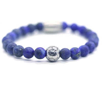 IbizaMen KIDS - Jongens - armband - Lapis Lazuli - voetbal - RVS - 6mm - 14cm