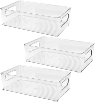 Dailygoods- Koelkastorganizer stapelbaar - Opbergbox set van 3 - Koelkastbox met handvat - Keukenorganizer - Transparant ontwerp - Hoogwaardig kunststof 25,5 x 15,1 x 7,6 cm - Opbergdozen