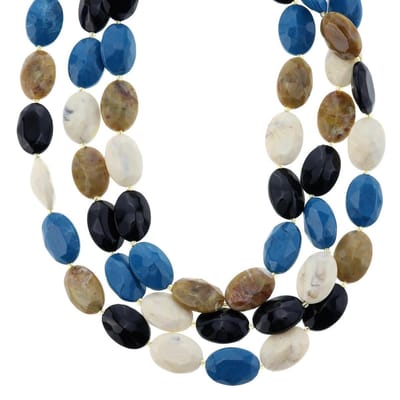 Behave - Ketting meerdere lagen met bruine, blauwe en zwarte kralen - Modeaccessoire voor een verfijnde look - Lengte 41 cm (+verlengketting 7 cm)