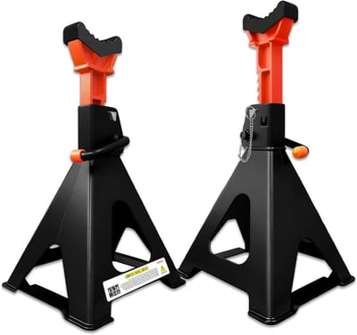 Kriksteunen Set - Assteunen Heavy Duty - Voertuig Onderhoud - Drievoudig Veiligheidsysteem - 15.4-22 Inch - Zwart Oranje