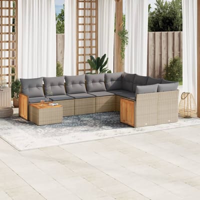 vidaXL - 10-delige - Loungeset - met - kussens - poly - rattan - beige