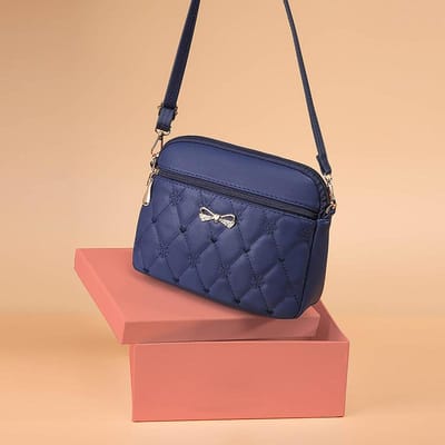 Nouveautés Sacs à bandoulière simples pour femmes, sac à main en cuir noir avec broderie cœur, petit sac messager bleu foncé