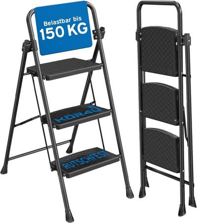 Inklapbare Stepladder 3 Treden Antislip Stabiel Draagvermogen 150 kg Zwart