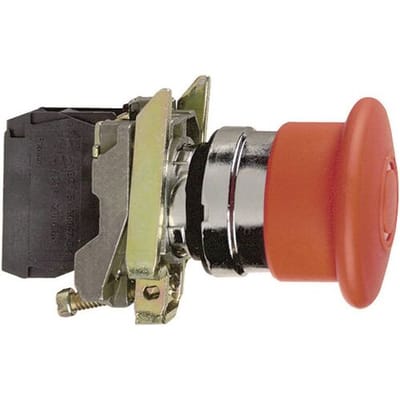 Schneider Electric XB4BT845 Paddestoelschakelaar Metalen frontring, Met NOT-AUS schakelaar, Rond, Terugstelbaar 120 V/AC 6 A 1x NC, 1x NO IP66, IP67,