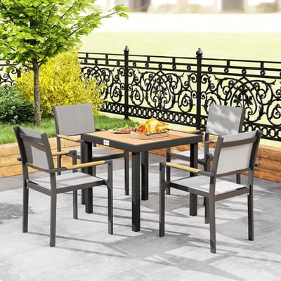 Wishdor - Tuintafel - Houtlook Tafelblad - Voor Tuin En Balkon - Aluminium - Natuurlijk Hout - 78 X 78 X 74 Cm