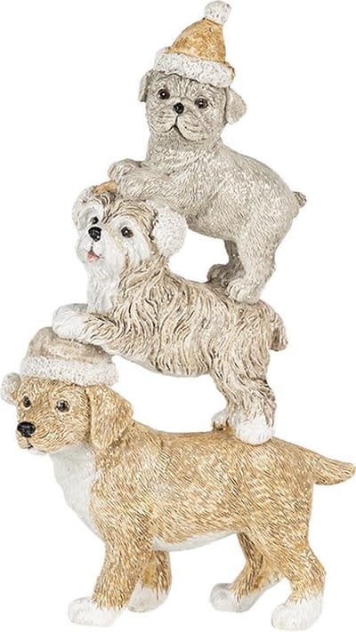 Clayre & Eef Beeld Hond 10x4x18 cm Grijs Beige Kunststof