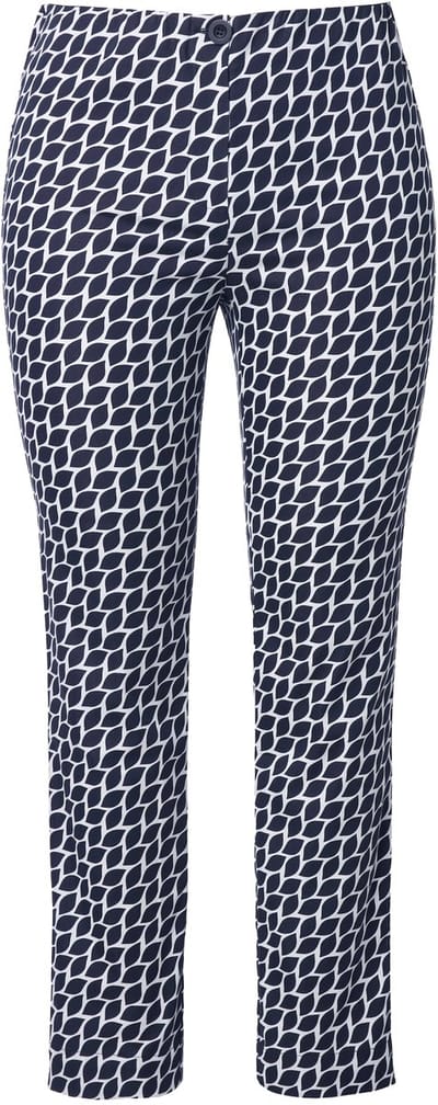 Ulla Popken - Dames - Broek grafisch design smalle pijpen elastische tailleband - Zwart - Maat 44