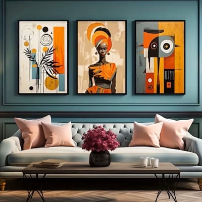 Canvas poster set - Afrikaanse kunst - Abstract modern - 3 luik wanddecoratie - Vrouw en vormen - 30x40 cm - Zonder lijst - trendy