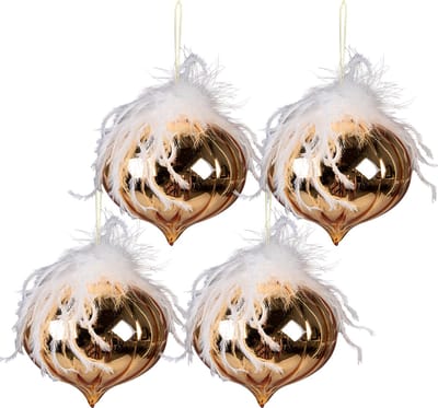 Clayre & Eef Kerstbal Set van 4 Overig Ø 12 cm Goudkleurig Wit Glas Kerstballen