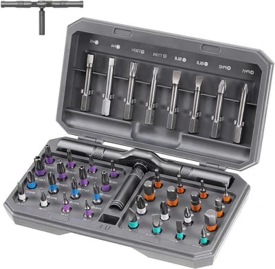 Complete 42-in-1 Magnetische Ratchet Schroevendraaierset met 40 S2 Stalen Bits, Handvatten en Opbergdoos voor Elektronica, Horloges en Meubels