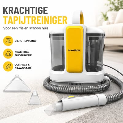Tapijtreiniger / Vloerreiniger / Vlekkenreiniger – Met spray-functie, 2 borstelkoppen & 4m snoer – Voor tapijt, bekleding, auto & trappen – Incl. flexibele slang – Krachtige vlekverwijderaar