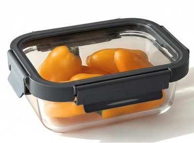 Famanu - Vershouddozen met deksel, luchtdicht, 640 ml, glazen container met kunststof frame, ideaal voor koelkast of ovenschaal