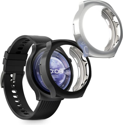 kwmobile 2x smartwatch hoes geschikt voor Huawei Watch 5 46mm hoesje - Siliconen sporthorloge cover - Activity tracker case in zwart / zilver