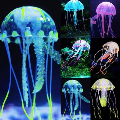 Kleurrijke jellyfish ornamenten met lichteffect, realistische silicone drijvende decoratie voor aquaria en onderwaterlandschap
