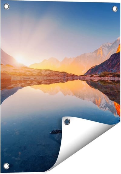 Gards Tuinposter Bergen Landschap met Zonsopgang - 40x50 cm - Tuindoek - Tuindecoratie - Wanddecoratie buiten - Tuinschilderij