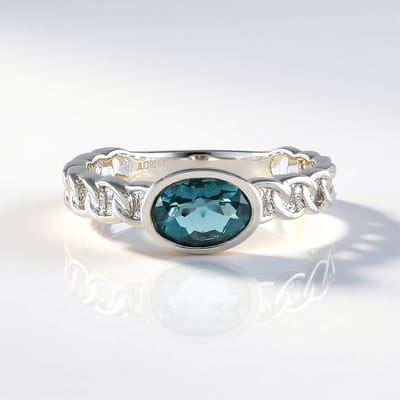 Cavill - Verstelbare Zilveren Ring 925 Sterling Platina - Ovale Petroleumkleur Fluoriet 0,96 ct - Bezel Zetting - Edelsteen Ring Dames - Modern Design