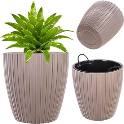 KADAX plantenbak Ø 47 cm met binnenbak, ronde plantenpot, kunststof bloempot, plantenpot voor binnen en buiten, bloemenbak (beige)