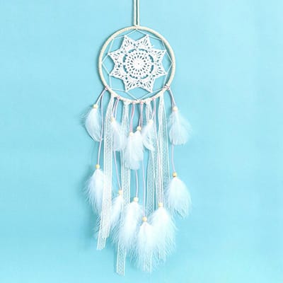Nouvelle décoration de mariage, attrape-rêves en dentelle de plumes blanches, grand pendentif tissé, carillon éolien pour la maison, décoration suspendue aérienne white