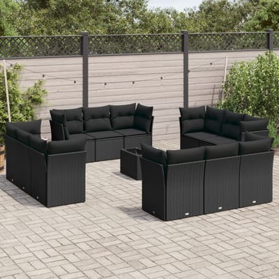 vidaXL - 13-delige - Loungeset - met - kussens - poly - rattan - zwart