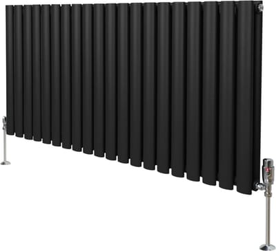 Ovale kolomradiator & trv-kraanset - zwart - 600x1200mm - 5367btu
