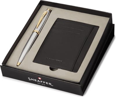 Sheaffer balpen giftset - 300/G9342 - bright chrome gold tone - met creditcardhouder