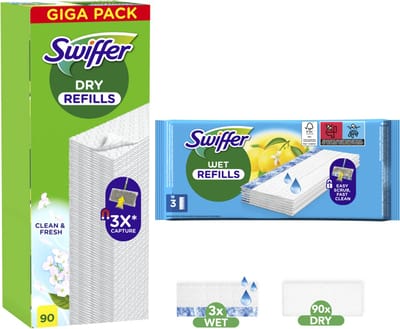 Swiffer Vloerreiniger Droge Doekjes 90 stuks + Vochtige Doekjes 3 stuks