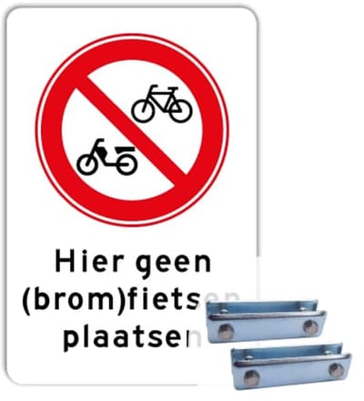 Bord Hier Geen (brom)fietsen plaatsen - Weerbestendig Aluminium - 40x60 cm - Bevestiging: Met hekbeugels (voor spijlen- of gaashek)