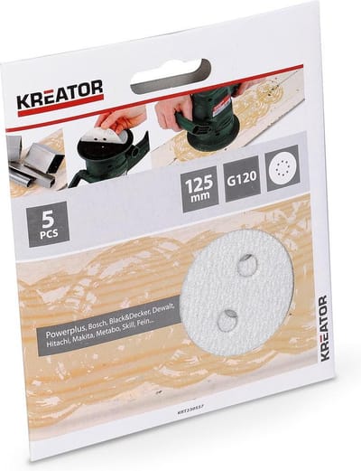 Kreator KRT230557 Schuurpapier rond – Ø125 mm – korrel K120 – 5 stuks – verf