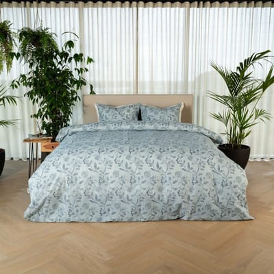 Kayori Ana Dekbedovertrek Katoen - 200x200-220 + 2 slopen - Tweepersoons - Uniek Dessin - Blauw