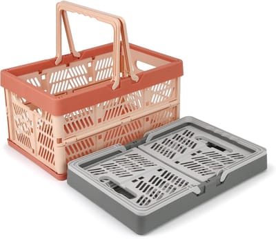 KZQ Opvouwbare Opbergmanden - Set van 2, Stevig en Duurzaam, met Handvatten - Geschikt voor Thuis, Boodschappen, Picknicks - 42,5 x 33 x 24 cm - Grijs en Oranje