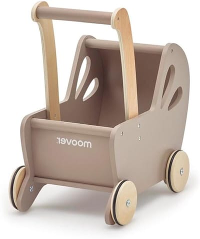 Poppenwagen Houten - Kinderwagen Poppen - Rollenspel - Massieve Rubberen Wielen - 41 x 24 x 45 cm - Grijs