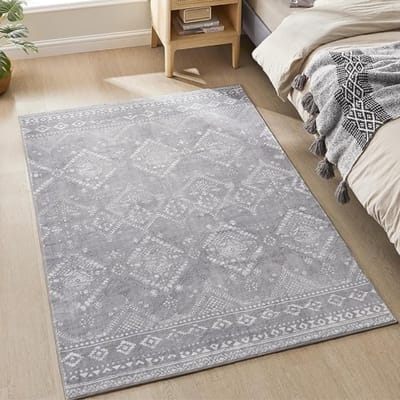 Boho Vloerkleed – Lichtgrijs Tapijt met Geometrisch Patroon – Modern & Stijlvol – 170x120cm