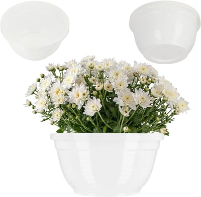KADAX Schaal van kunststof, ronde bloemenschaal, weerbestendige plantenbak voor buiten, grafschaal, lichte kogelschaal voor bloemen, diameter 13 cm, wit