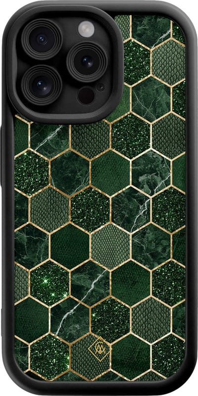 Casimoda® hoesje - Geschikt voor iPhone 15 Pro Max - Kubus Groen - Effen telefoonhoesje met lensbescherming - Siliconen/TPU - Backcover - Groen