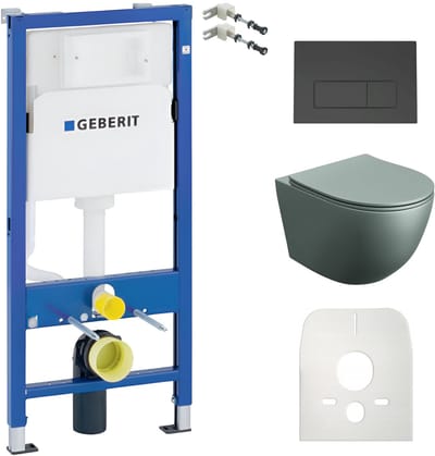 GEBERIT DUOFIX SINTO GREY - Inbouwreservoir - Zwarte Delta drukplaat - Mat grijs wandcloset - Toiletset