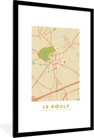 Fotolijst incl. Poster - Stadskaart - La Roeulx - Vintage - Plattegrond - Kaart - 80x120 cm - Posterlijst