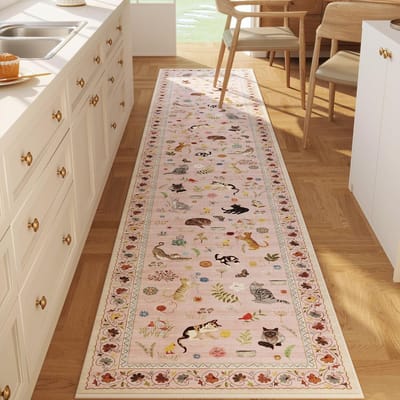 Vintage Kat Runner Kleed Kleurrijk Kitten Bloemenprint Tapijt Huisdecoratie Antislip Dieren Vloermat voor Hal Entree Slaapkamer 50x150CM
